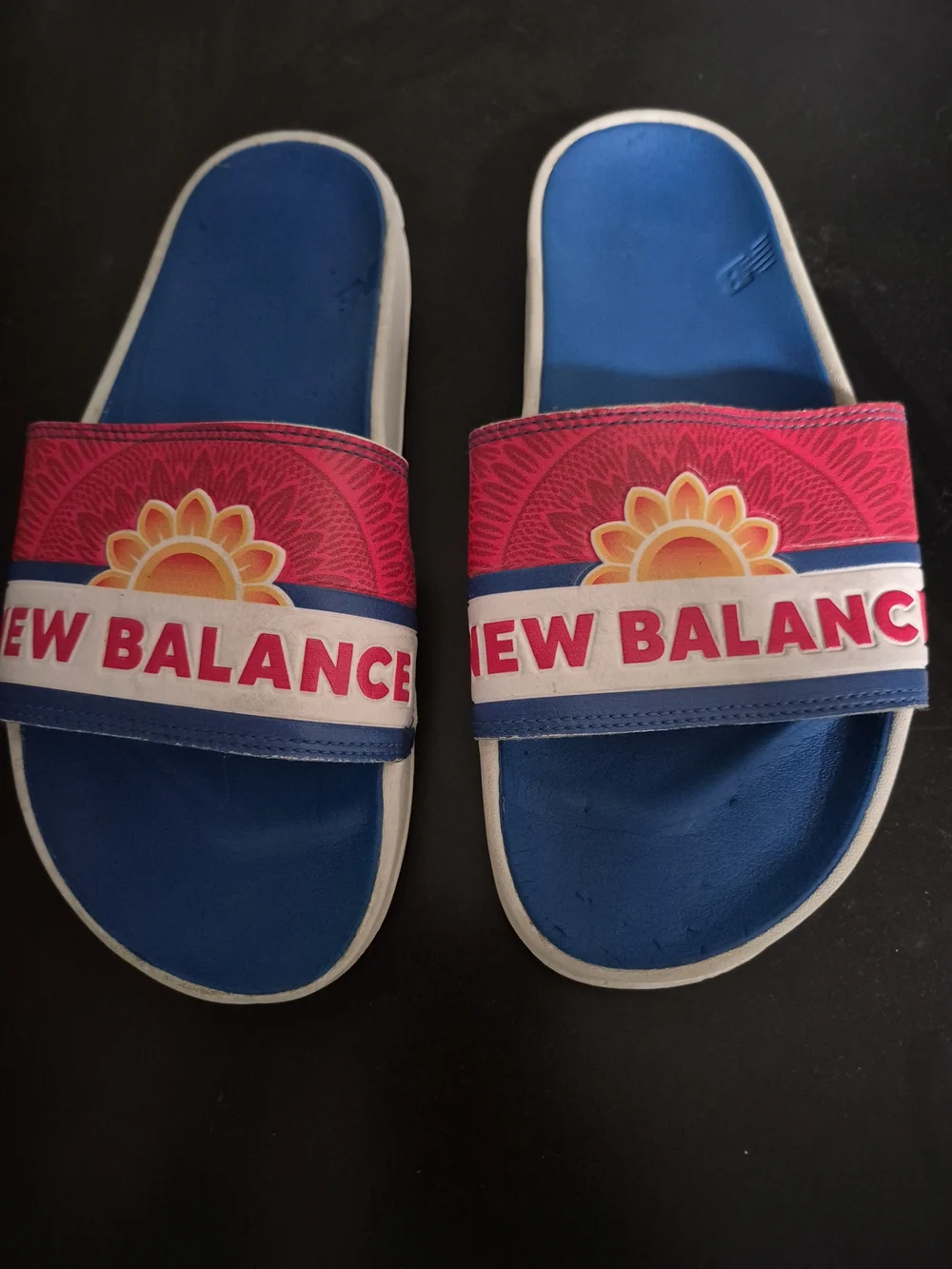 New Balance Kids' Blue and Pink Slide Sandals